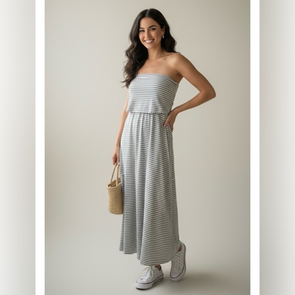 NEW GAP Convertible Strapless Maxi Tube Dress Skirt Striped Soft Size Large - Picture 10 of 10